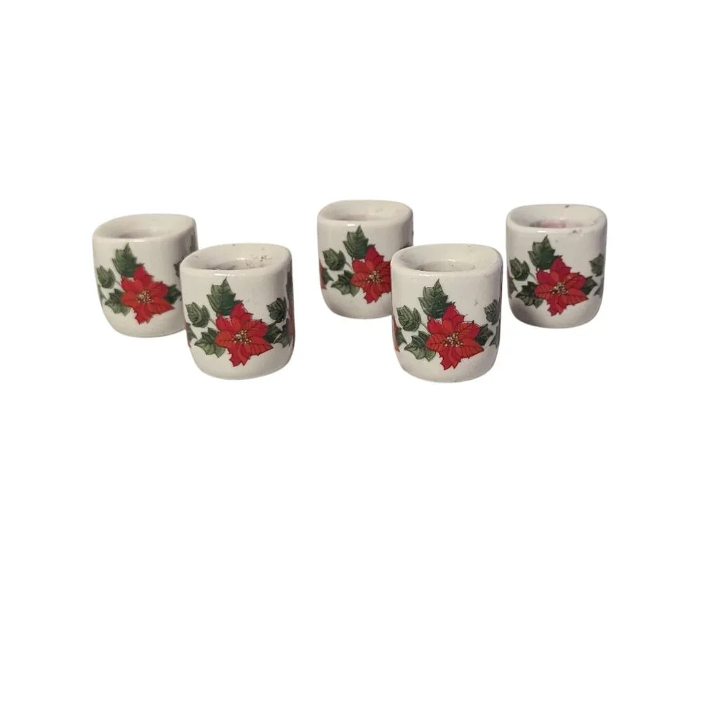 Vintage Miniature Ceramic Candle Holder Poinsettias 5 Funny Designs W.‎ Germany